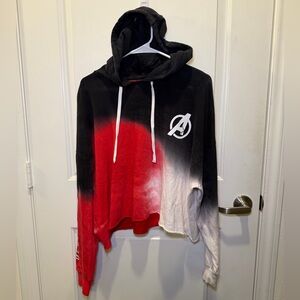 NWOT Her Universe Marvel Black Widow Tie Dye Cropped Distressed Ladies Hoodie